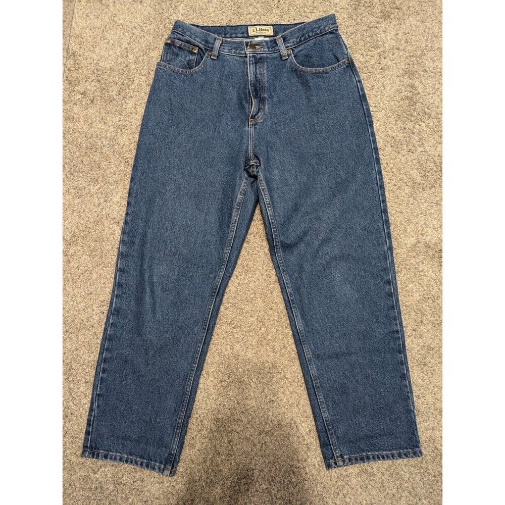 LL Bean High Waist Relaxed Fit Medium Wash Jeans Size 12P Petite 100% Cotton